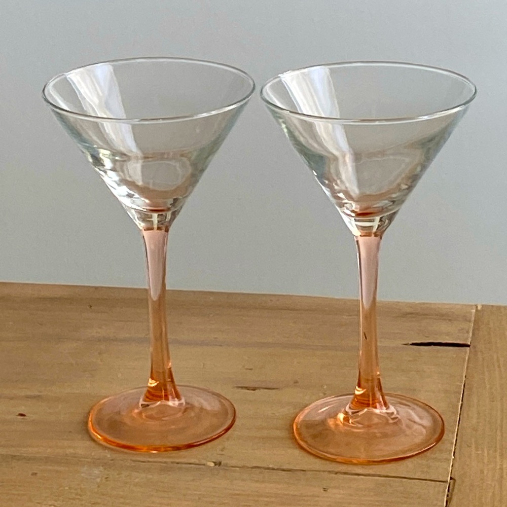 A Pair of Pink Stemmed Martini Cocktail Glasses